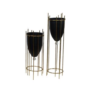 Vaso Preto Com Pé Dourado