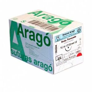 Seda Sutura Arago. Seda Natural 3/0 Agulha Triangular (Cx. 12)