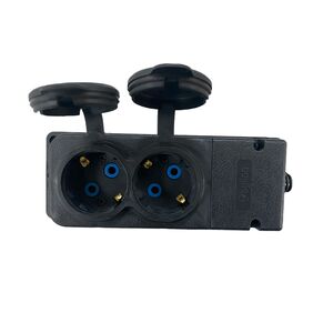 Régua com 2 Tomadas Schuko 2P+T IP44 Pretas 2KMP