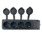Régua com 4 Tomadas Schuko 2P+T IP44 Pretas 4KMP