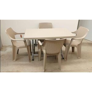 Cj Mesa Plast/met Rattan+4 Cad 120x70 Bege - Flora FLORA