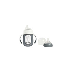Biberão de Treino 2 em 1 em Vidro 210ml Cinzento Beaba