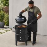 Churrasqueira a Carvão BBQ 3 em 1 com Chaminé e Termómetro
