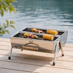 Churrasqueira Cilíndrica BBQ em Aço Portátil com Tampa Ajustável