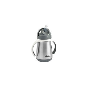 Copo Térmico de Aço Inoxidável com Palhinha 250ml Cinza Beaba