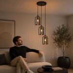 Luminária de Teto Decorativa Preta com Vidro Fumado 3xE27