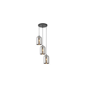 Luminária de Teto Decorativa Preta com Vidro Fumado 3xE27