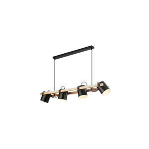 Luminária Pendente CLS Decorativa Madeira e Preto 4xE27