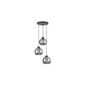 Luminária Pendente Decorativa Preta com Vidro Fumado 3xE27